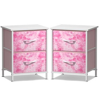 Sorbus 2 Pack Nightstand with 2 Drawers - Steel Frame, Wood Top & Easy Pull Fabric Bins