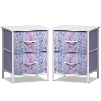 Sorbus 2 Pack Nightstand with 2 Drawers - Steel Frame, Wood Top & Easy Pull Fabric Bins