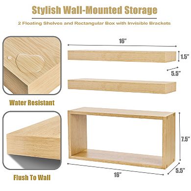 Sorbus 2 Floating Shelves with Invisible Brackets & 1 Rectangular Box