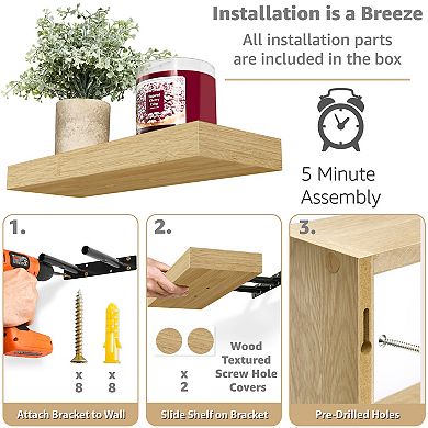 Sorbus 2 Floating Shelves with Invisible Brackets & 1 Rectangular Box