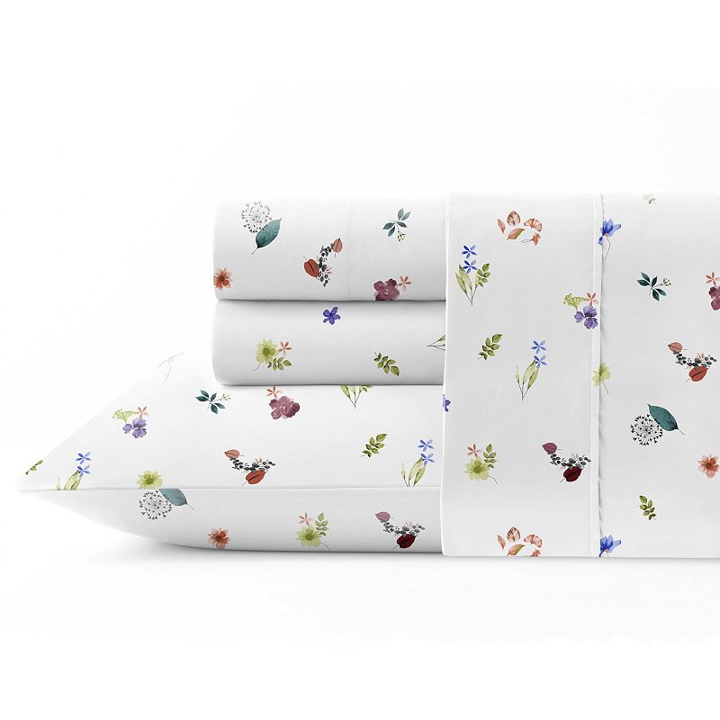 Pointehaven 200-Thread Count Cotton Percale Print Sheet Set or Pillowcase Pair, Floral Garden