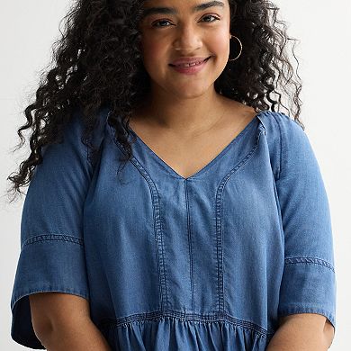 Plus Size Farmers Market Soft Denim V-Neck Top