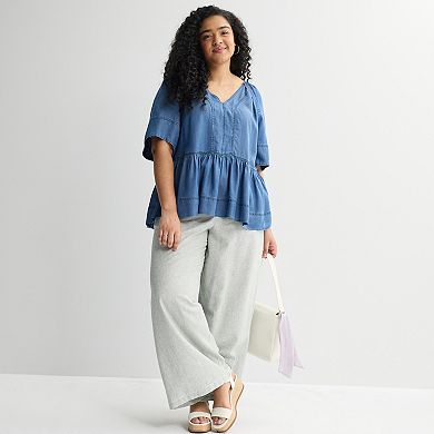 Plus Size Farmers Market Soft Denim V-Neck Top