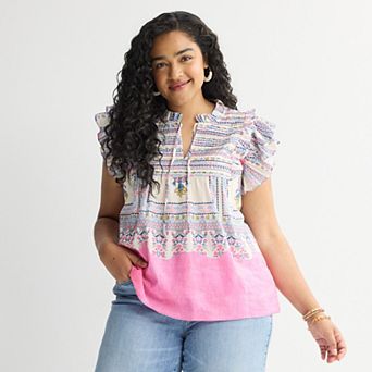 Plus Size Farmers Market Flounce Sleeve Blouse