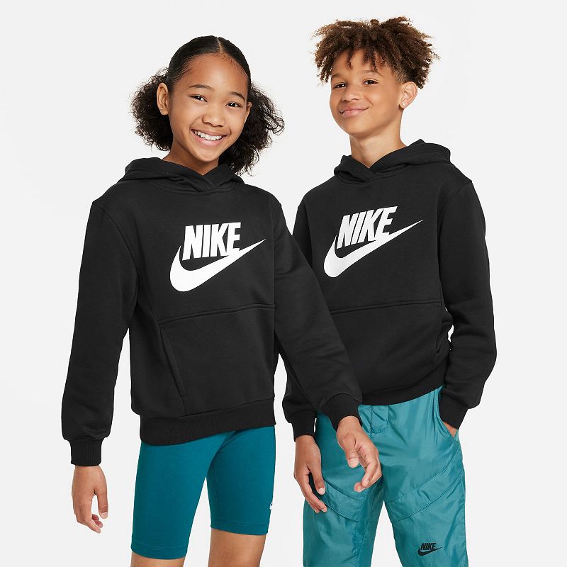 kids 8-20 nike club fleece hoodie - size small, boy's, black white