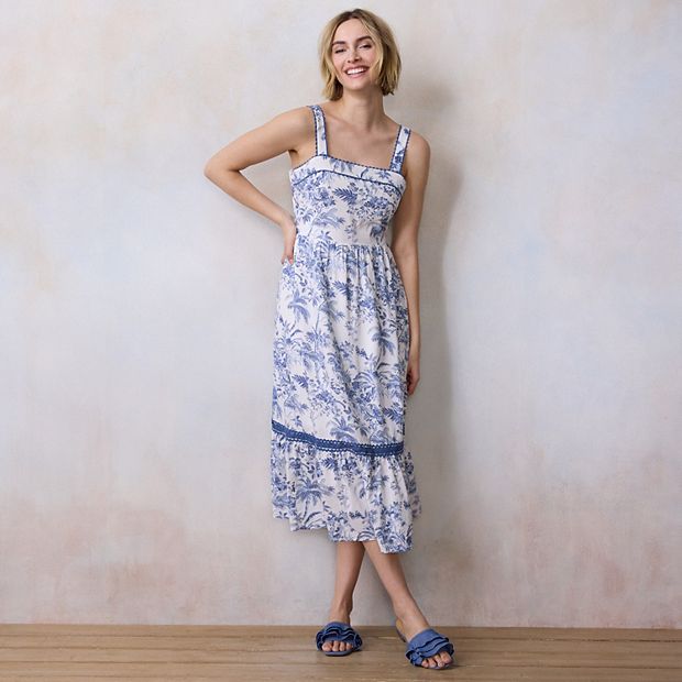 knee length dresses for ladies Leandra Peach Tie Strap Floral Midi Dress Medium