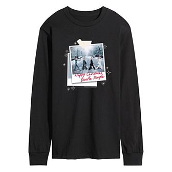 Men's The Beatles Happy Christmas Polaroids Long Sleeve Graphic Tee