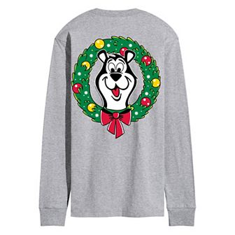 Men's Hamm's Beer Bear Christmas Wreath Long Sleeve Graphic Tee