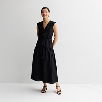 Petite Nine West Button Front Midi Dress