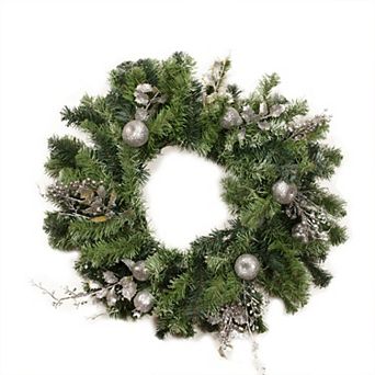 DAK 24-inch Silver Fruit & Leaf Artificial Christmas Wreath