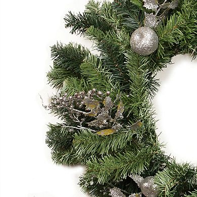 DAK 24-inch Silver Fruit & Leaf Artificial Christmas Wreath