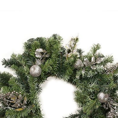 DAK 24-inch Silver Fruit & Leaf Artificial Christmas Wreath