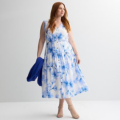 Plus Size Plus Nine West Button Front Midi Dress