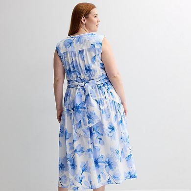 Plus Size Plus Nine West Button Front Midi Dress