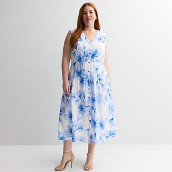 Plus Size Plus Nine West Button Front Midi Dress