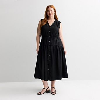 Plus Size Plus Nine West Button Front Midi Dress