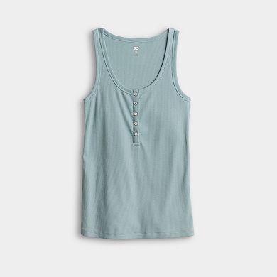 Juniors' SO® Ribbed Henley Tank Top