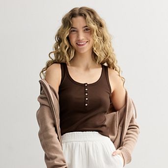 Juniors' SO® Ribbed Henley Tank Top