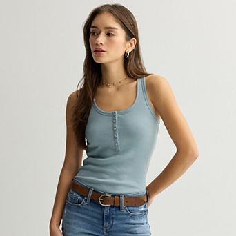Juniors' SO® Ribbed Henley Tank Top