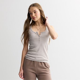 Juniors' SO® Ribbed Henley Tank Top