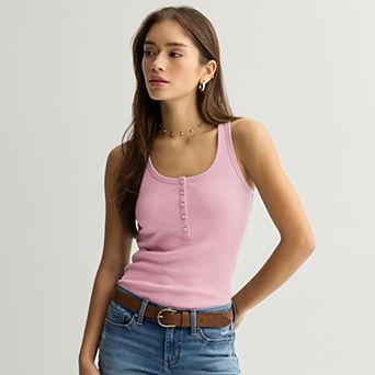 Juniors' SO® Ribbed Henley Tank Top