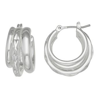 Nine West Silver Tone Layered Hoop Clip-On Earrings