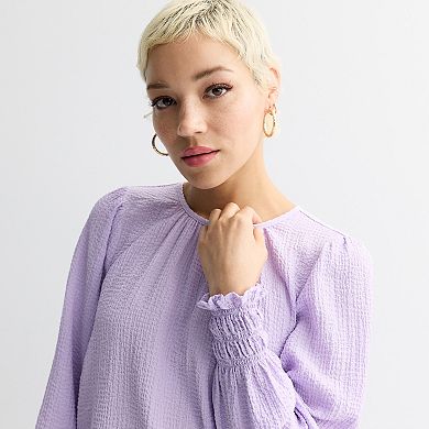 Women's Nine West Long Sleeve Shirred Blouse