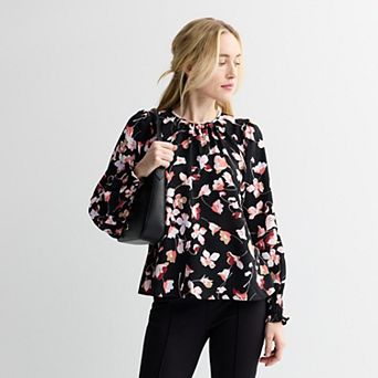 Women's Nine West Long Sleeve Shirred Blouse