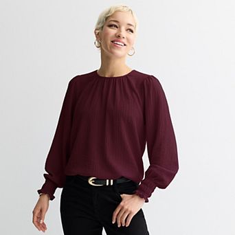 Women's Nine West Long Sleeve Shirred Blouse