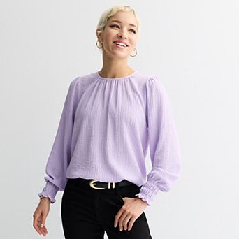 Women's Nine West Long Sleeve Shirred Blouse