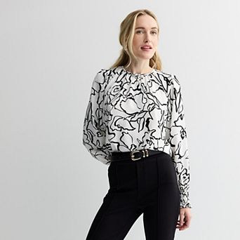 Women's Nine West Long Sleeve Shirred Blouse