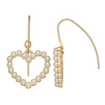 Nine West Gold Tone Simulated Pearl Heart Threader Earrings