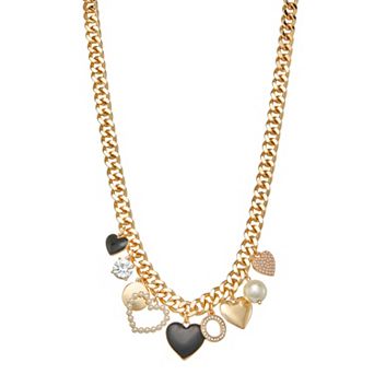 Nine West Gold Tone Heart Charm Cuban Link Necklace
