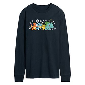 Men's Pokemon Group Snowball Fight Long Sleeve Graphic Tee
