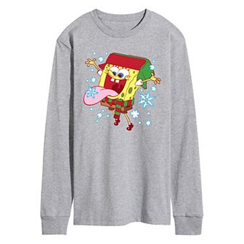Men's SpongeBob SquarePants Catching Snowflakes Long Sleeve Graphic Tee