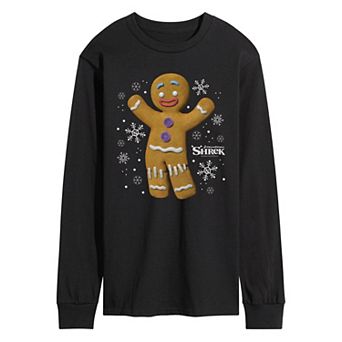 Men's Shrek Gingy Snowflakes Long Sleeve Graphic Tee