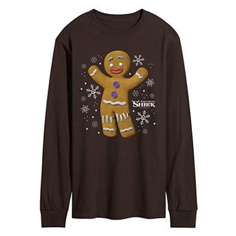 Men's Shrek Gingy Snowflakes Long Sleeve Graphic Tee