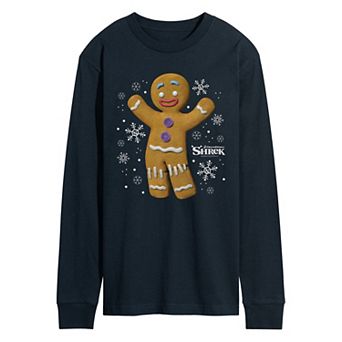 Men's Shrek Gingy Snowflakes Long Sleeve Graphic Tee
