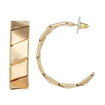 Nine West Gold Tone Twirl C Hoop Earrings