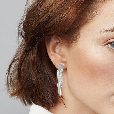 Nine West Silver Tone Double Diamond Hoop Earrings