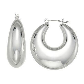 Nine West Silver Tone Puffy Crescent Hoop Earrings