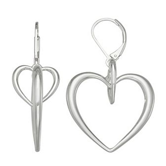 Nine West Silver Tone Double Heart Drop Leverback Earrings