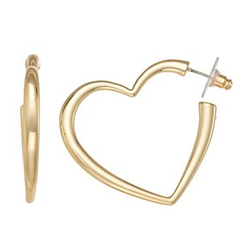 Nine West Gold Tone Heart Hoop Earrings