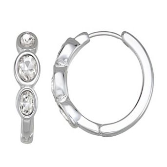 You're Invited Silver Tone Lab-Created Oval Gemstone Hoop Earrings