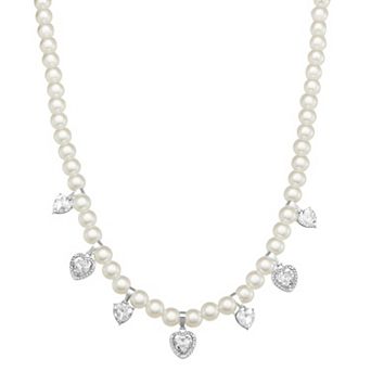 You're Invited Silver Tone Simulated Pearl Heart Pendant Necklace