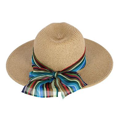 Karen Keith Women's Toyo Braid Straw Sun Hat with Chiffon Hatband