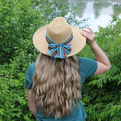 Karen Keith Women's Toyo Braid Straw Sun Hat with Chiffon Hatband