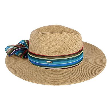 Karen Keith Women's Toyo Braid Straw Sun Hat with Chiffon Hatband
