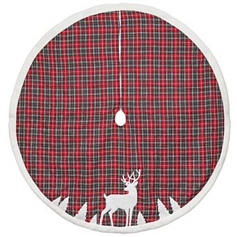Dyno 48" Red and Black Plaid Reindeer Christmas Tree Skirt