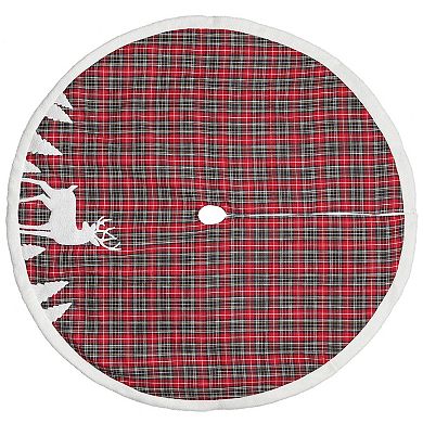 Dyno 48" Red and Black Plaid Reindeer Christmas Tree Skirt